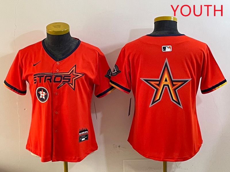 Youth Houston Astros Blank Orange Three generations Joint Name 2025 Nike MLB Jersey style 10